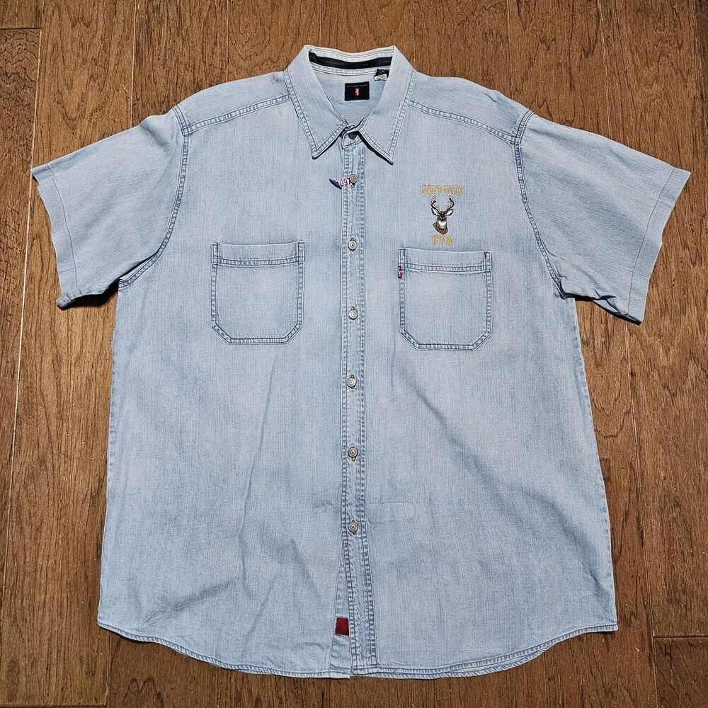 Levis Red Tab Denim Shirt Mens XL Metal Logo Buttons Cotton Collar Pockets